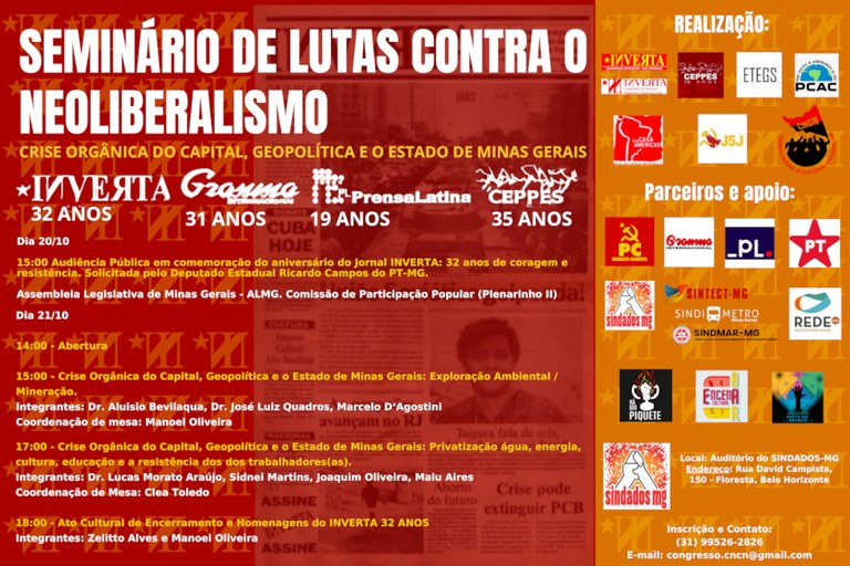 SeminA!rio Internacional de Lutas contra o Neoliberalismo - Minas Gerais - 2023