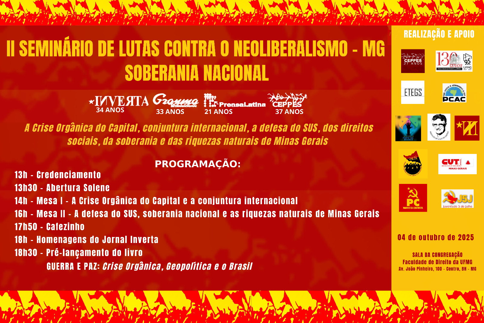 Banner II Seminario de Lutas Contra o Neoliberalismo - MG - 2025